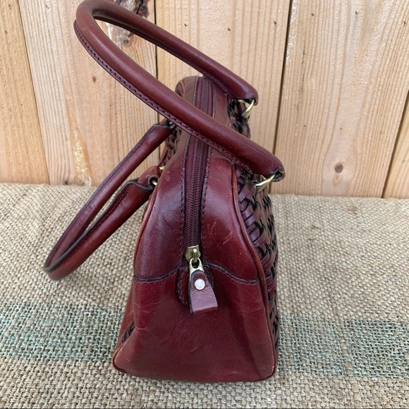Cute Etienne Aigner Basket Weave Vintage Purse Handbag Burgundy Leather Satchel - Picture 4 of 6